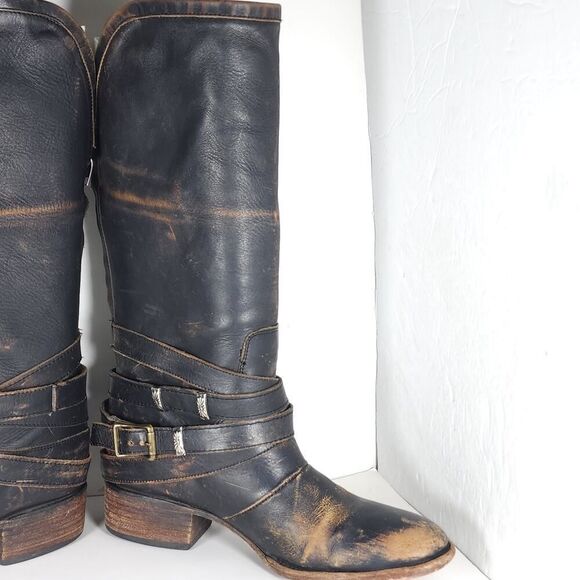 Freebird by Steven Women's Drove US9 Black Leather Distressed Western Boots - Picture 6 of 16